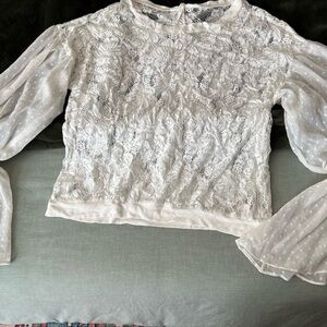 Free People sheer lace white blouse